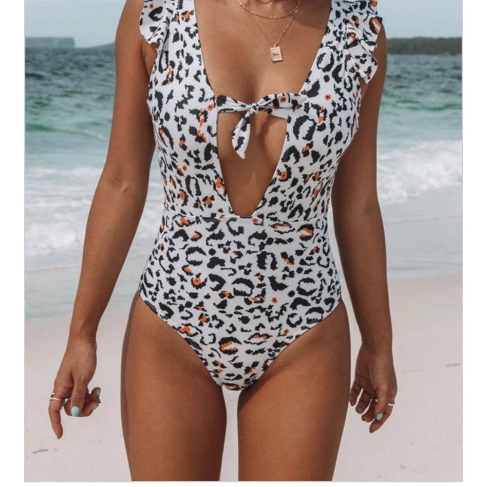 Beachsissi leopard print tie front one piece